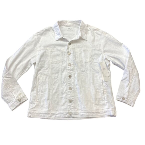 Hudson Denim Jacket size L Women Emmet Long Sleeve Boyfriend White Distressed - Picture 2 of 8